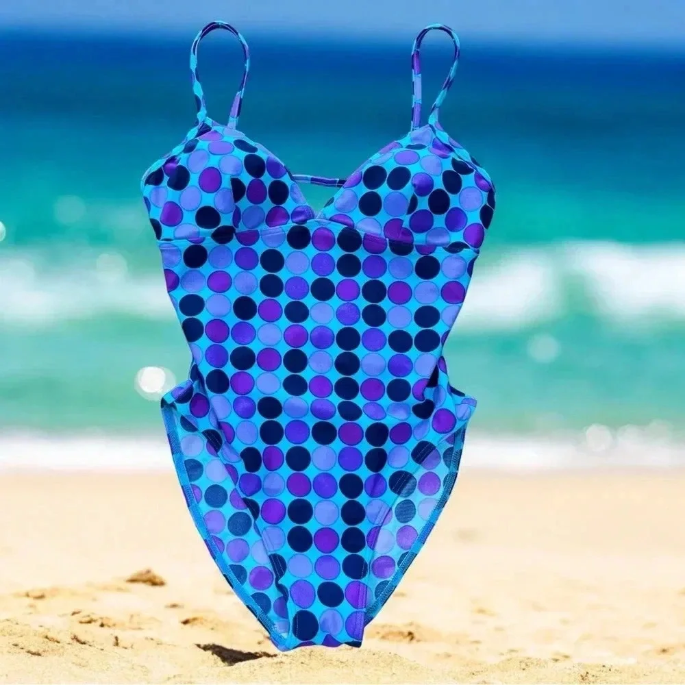 Vintage 80s/90’s Baltex purple polka dot one piece swimsuit -10